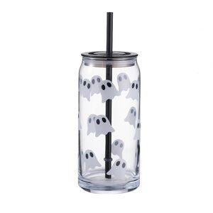 Glass 20 Oz can Sipper Tumbler. Way to Celebrate. New. Ghost Glass Tumbler.